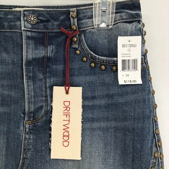 Driftwood Stef Frayed Hem Studded Denim Mini Skirt Button-Up Blue NWT Size 28 - Picture 3 of 7